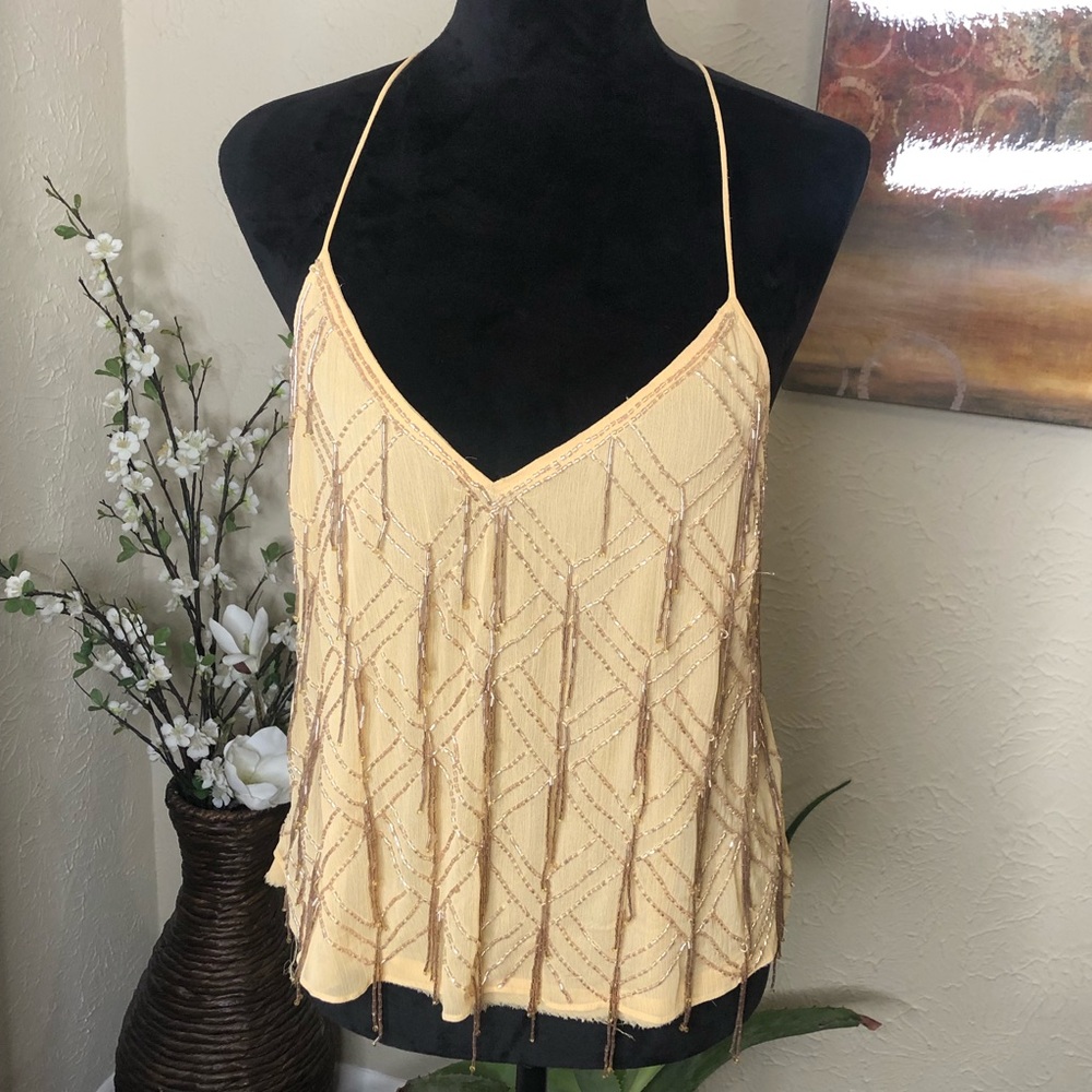 Free People Gatsby Beaded Yellow Strappy Top Camisole Medium